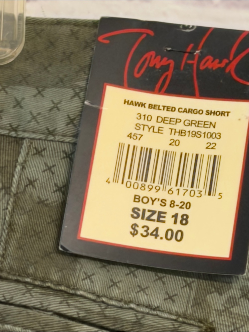 Tony Hawk Olive Green Checker Cargo Shorts - Picture 5 of 7